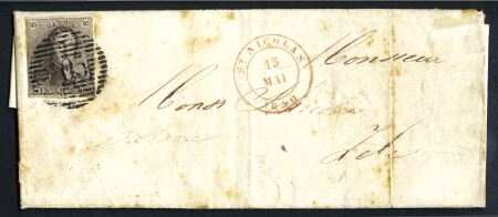 Stamp of Belgium » Belgique. 1849 Epaulettes - Émission 10c Brun, bien margé, oblitération de la perceptio