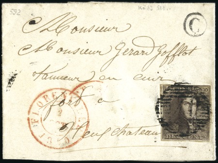 Stamp of Belgium » Belgique. 1849 Epaulettes - Émission 10c Brun, trois belles marges, un côté effleuré, o