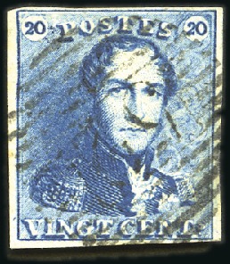 Stamp of Belgium » Belgique. 1849 Epaulettes - Émission 20c Bleu, margé, oblitération de la perception 52 