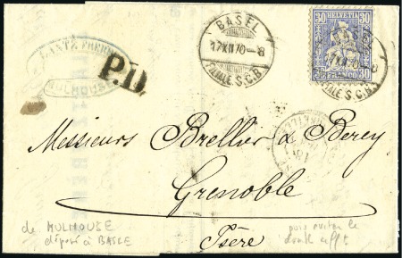 Stamp of France » Guerre de 1870-1871 Lettre de Mulhouse pour Grenoble, déposée à Bale e
