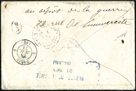 Stamp of France » Guerre de 1870-1871 Rarissime griffe bleue "REBUTS DE L'ARMEE DU RHIN 