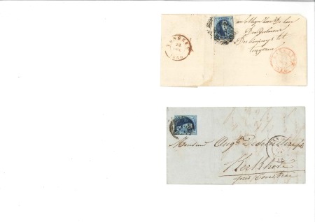 Stamp of Belgium » Belgique. 1849 Médaillons (filigrane encadré) - Émission 20c Bleu, sur deux lettres en tarif intérieur, pet