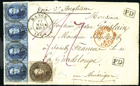 Stamp of Belgium » Belgique. 1858 Médaillons arrondis - Émission 20c Bleu en bande de quatre ainsi qu'un 10c brun, 