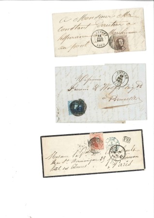 Stamp of Belgium » Belgique. 1858 Médaillons arrondis - Émission Lot de trois lettres portant chacune une des valeu