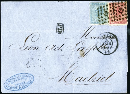 Stamp of Belgium » Belgique. Léopold 1er - Nouveau Type - Émission 40c Rose et 20c bleu avec losanges 12 sur lettre d