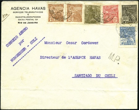 Stamp of Brazil ONE OF ELEVEN COVERS FLOWN
1927 (Dec. 12-13) "N