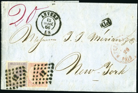Stamp of Belgium » Belgique. Léopold 1er - Nouveau Type - Émission 1F Violet et 40c Rose avec losanges 12 sur lettre 