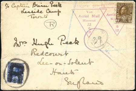 Stamp of Canada 1918 (June 24) Montreal to Toronto flight cover pr