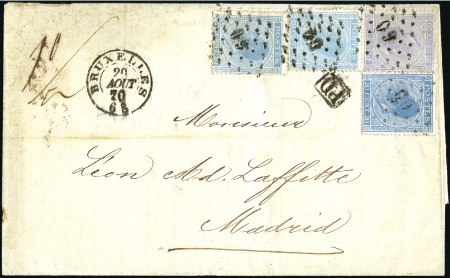 Stamp of Belgium » Belgique. Léopold 1er - Nouveau Type - Émission 20c Bleu, quatre exemplaire de QUATRE NUANCES DIFF