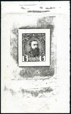 Stamp of Belgian Congo » Congo Belge 1887 Léopold II - Genèse Épreuve du coin du 5 centimes en noir, sur papier