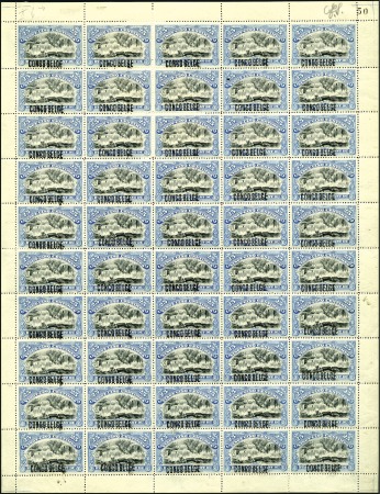 Stamp of Belgian Congo » 1909 Brussels Surcharge 25c bleu,, surcharge de type 2, en feuille complèt