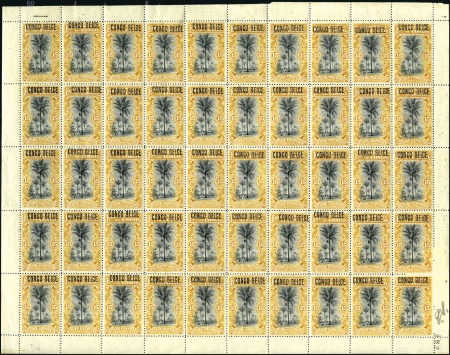 Stamp of Belgian Congo » 1909 Brussels Surcharge 15c ocre, surcharge de type 3, en feuille complète