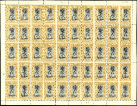 Stamp of Belgian Congo » General Issues from 1909 (June) 1909 "Unilingues" 15c ocre en feuille complète de 