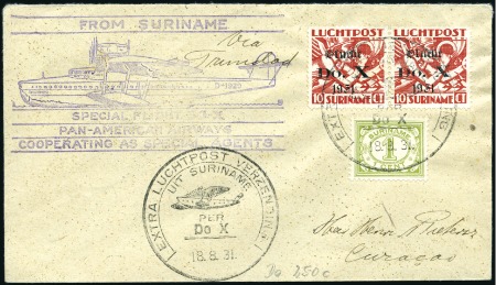 Stamp of Netherlands Colonies » Surinam 1931 (May) DO-X Flight, Surinam to Curacao, two 10