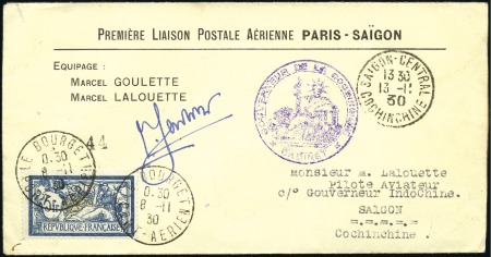 Stamp of Colonies françaises » Indochine 1930 (Nov.8) Paris Le Bourget to Saigon FFC by Gou