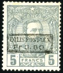 Stamp of Belgian Congo » Belgian Congo 1889 Parcel Post 3F50 sur 5F, lot comprenant deux 5F violet avec re