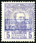 Stamp of Belgian Congo » Belgian Congo 1889 Parcel Post 3F50 sur 5F, lot comprenant deux 5F violet avec re