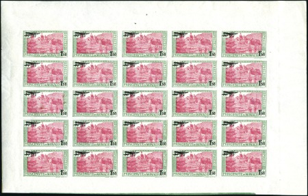 Stamp of Colonies françaises » Monaco 1933 1.50Fr Surcharge, IMPERF pane of 25 with full