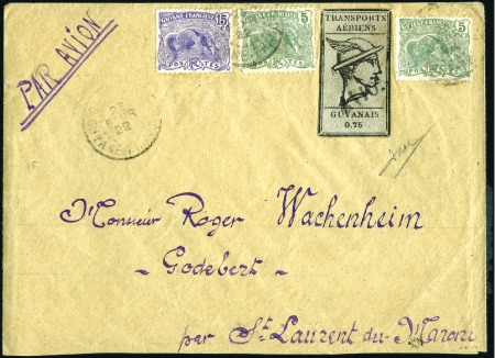 Stamp of Colonies françaises » Guyane française 1921 0,75Fr Mercury on grey paper, "AVION" cancel,