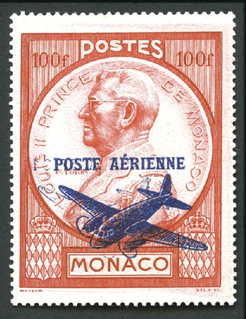 Stamp of Colonies françaises » Monaco 1946 100Fr Prince Louis II, DOUBLE OVERPRINT, one