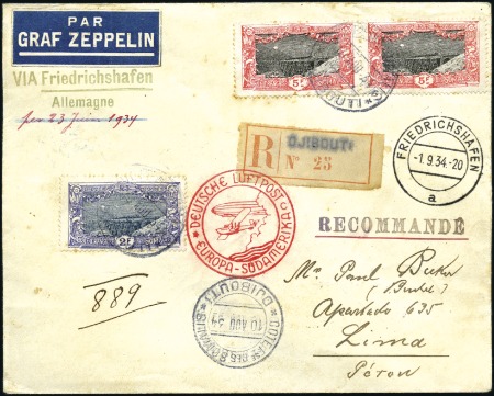 Stamp of Colonies françaises » Djibouti 1934 (August) Zeppelin 7th South America Flight, r