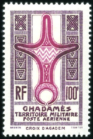 Stamp of Colonies françaises » Ghadames 1949 100Fr Lilac & Rose Lilac colour variety, nh,
