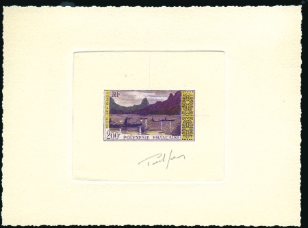Stamp of Colonies françaises » Polynésie 1958 200Fr Night Fishing, artist's die proof in de