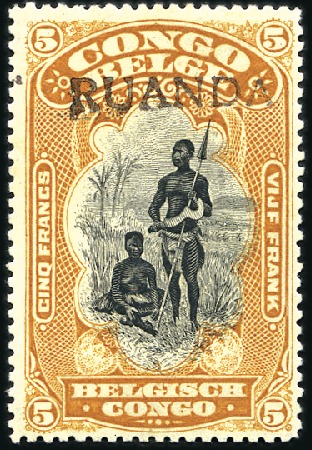 Stamp of Belgian Congo » Ruanda Urundi 1916 5F orange avec surcharge RUANDA type Grysolle