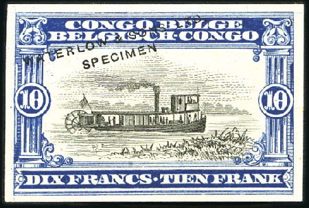 Stamp of Belgian Congo » General Issues from 1909 (June) 1910 "Bilingues" 10F, épreuve du 10F en bleu avec 