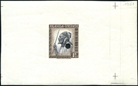 Stamp of Belgian Congo » Ruanda Urundi 1944 Blocs "Messages", deux essais du 1F en couleu