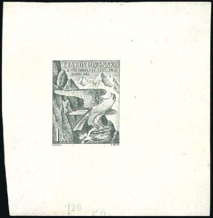Stamp of Czechoslovakia » Czechoslovakia 1918-1939 1938 SOKOL Winter Games: 3 Colour proofs for 1Kc i