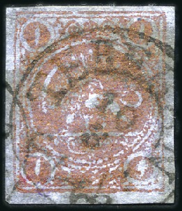 Stamp of Unknown 1878 1T bronze red on blue pelure paper, very fine