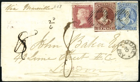 Stamp of Great Britain » 1854-70 Perforated Line Engraved 1864 Wrapper from New Zealand to London with NZ 18