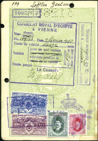 Stamp of Egypt 1932 Hungarian passport, photo removed, with 2 Hun