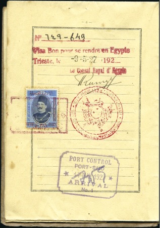 Stamp of Egypt 1927 Italian family passport, complete, with 4 Ita