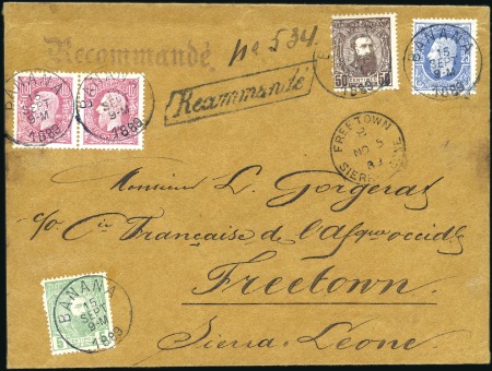 Stamp of Belgian Congo » 1886 Léopold II 10c rouge (2) et 25c bleu en affranchissement comp