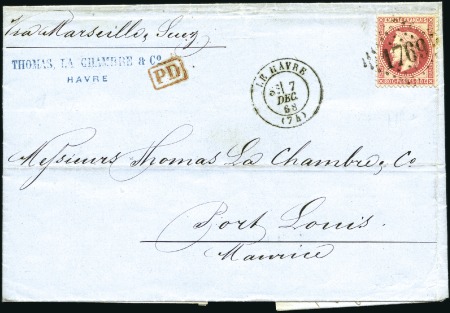 Stamp of France 1868 Lettre du Havre 07.12.68 avec 80c Lauré pour 