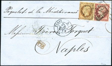 Stamp of France 1863 80c Empire NON dentelé en combinaison avec 40