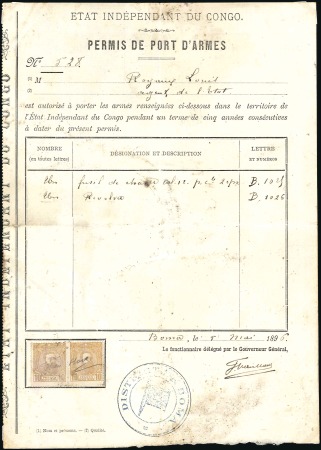 Stamp of Belgian Congo » Congo Belge 1887 Léopold II - Affranchissementso Belge 1887 Léopold II – Affranchissements 10F ocre-jaune, paire portant signature de l'agent