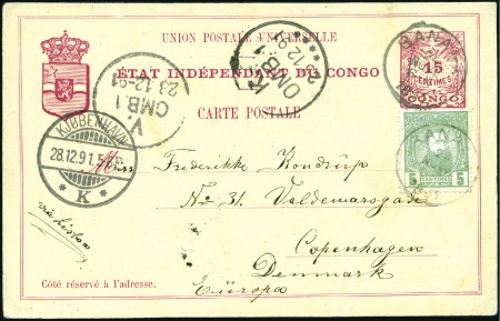 Stamp of Belgian Congo » Congo Belge 1887 Léopold II - Affranchissementso Belge 1887 Léopold II – Affranchissements 5c vert sur entier de 15 centimes de 1893 pour le