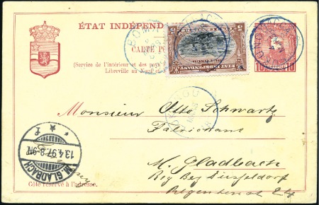 Stamp of Belgian Congo » Congo Belge 1894 « Mols » - Affranchissements 15c brun-rouge sur entier postal Léopold II à 10c