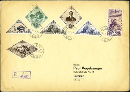 Stamp of Tannu Tuva 1937 Registered cover to Switzerland franked 7-col