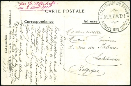 Stamp of Belgian Congo » Congo Belge 1894 « Mols » - Affranchissements 5c vert oblitéré MATADI 30 JUIL 1908 sur devant de