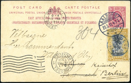 Stamp of Belgian Congo » Congo Belge 1894 « Mols » - Affranchissements 15c ocre sur entier postal de l'Est Africain Brita