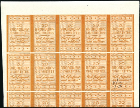 Stamp of Israel » Israel 1948 "Doar Ivri" Broadway Colour Trials UNLISTED Orange "Broadway Cigarettes" colour trial
