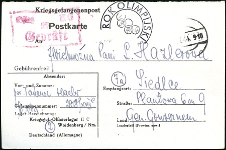 Stamp of Large Lots and Collections 1944 Wollenberg & Gross-Born Poland POW Camp postc