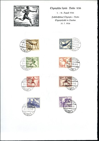 Stamp of Germany » German Empire » German Empire, 1933/45 Third Reich 1936 Olympics set of 8 tied to sheet of A4 with To