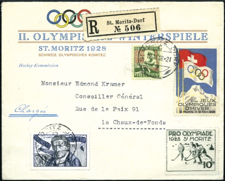 Stamp of Olympics » 1928 St. Moritz Olympic Committee envelope sent registered within 