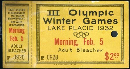Stamp of Olympics » 1932 Lake Placid Tickets: Adult Bleacher ticket for morning of Feb.