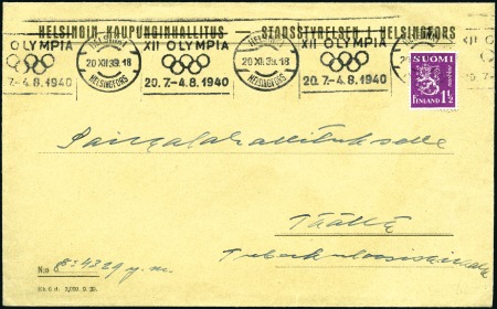 Stamp of Finland Olympic continuous machine cancel tying 1 1/2ö to 